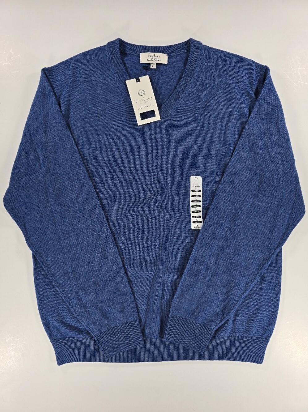 NEW Men's TURNBURY Blue Fine Merino Wool V-Neck Pullover Sweater Large L NWT